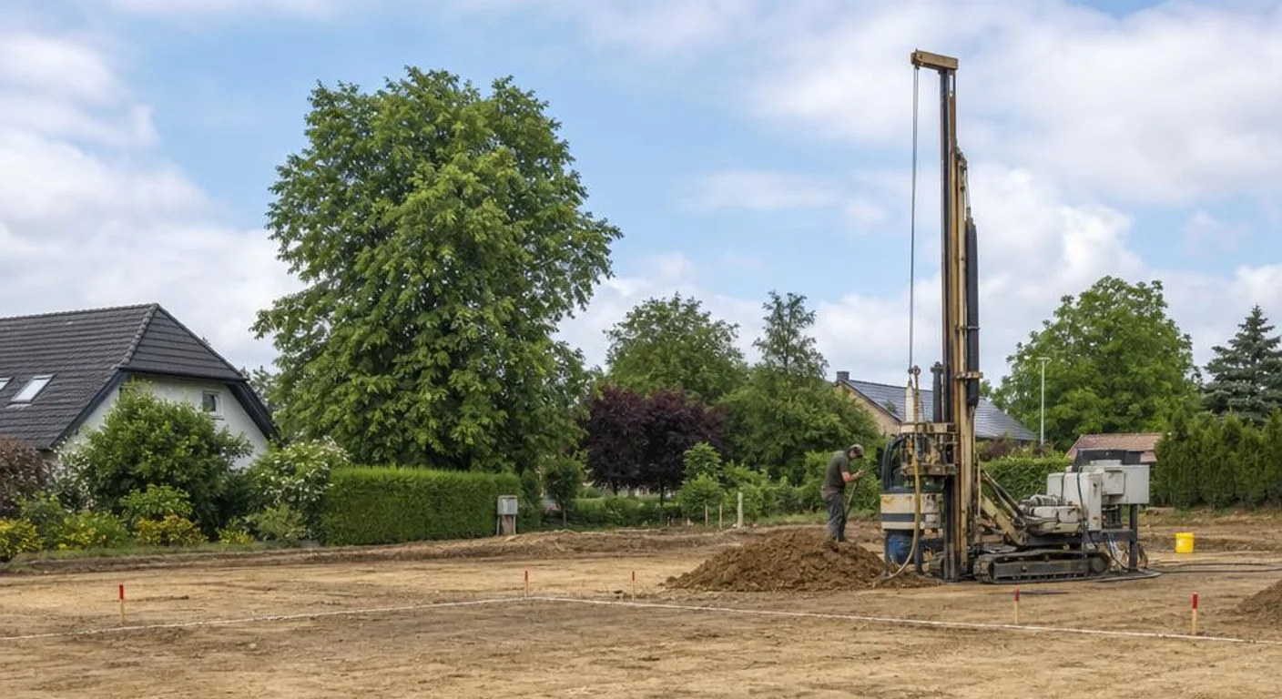 Baugrunduntersuchung auf einem Grundstück für den geplanten Bungalow-Neubau