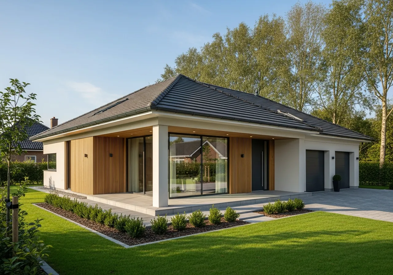 Kompakt-Bungalow 78: ebenerdiger Fertighaus Bungalow mit ca. 78 m² und Walmdach