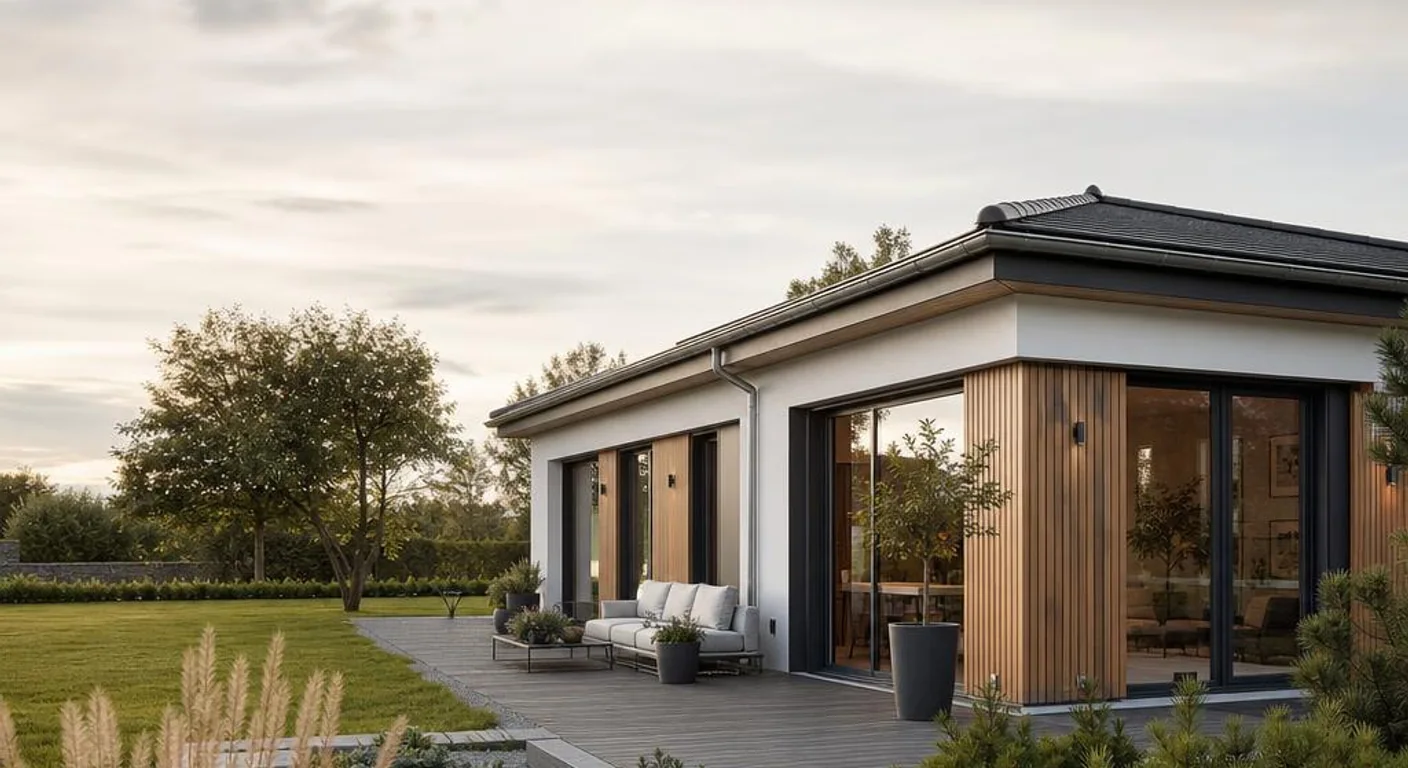 Hochwertiges Symbolbild eines modernen Fertighaus-Bungalows für das Anbieterprofil Gussek Haus: Profil des Fertighaus-Anbieters