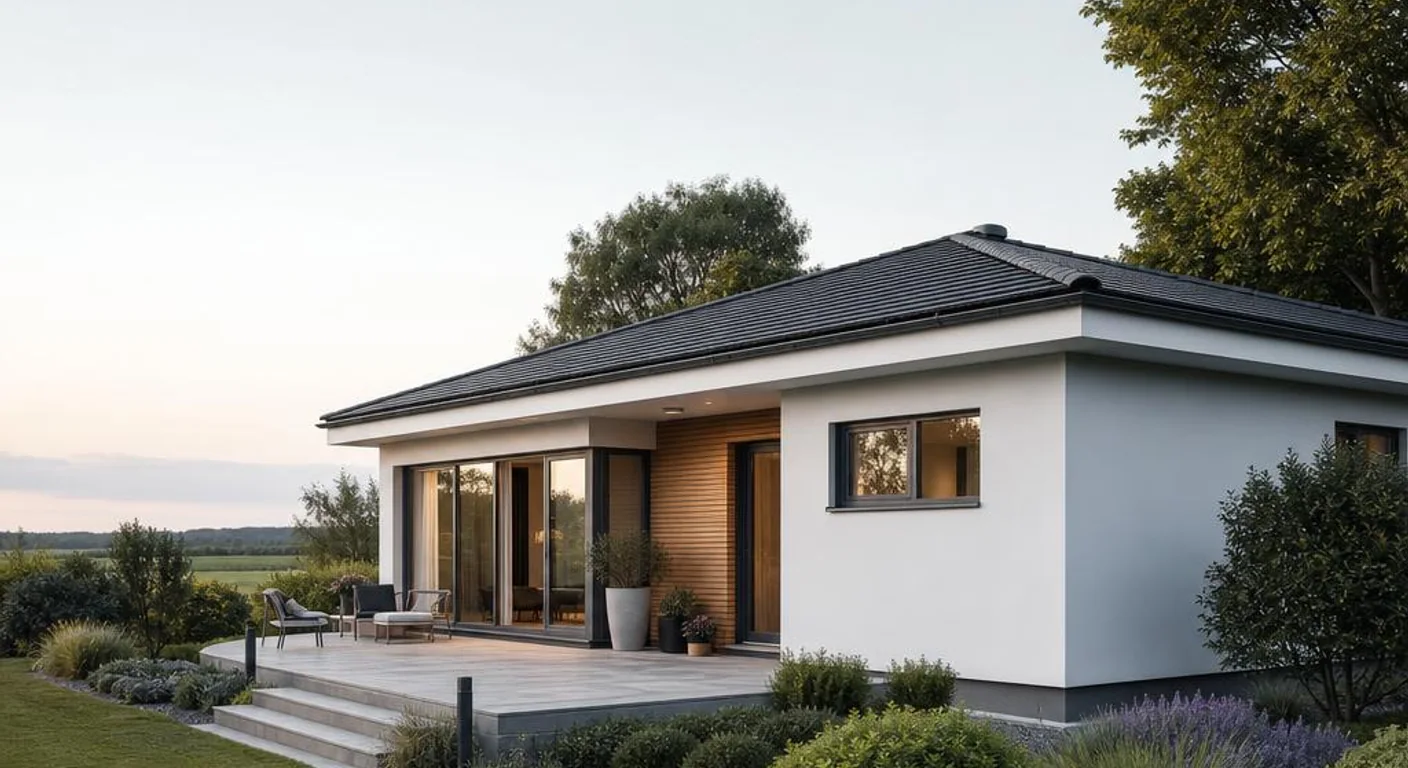 Hochwertiges Symbolbild eines modernen Fertighaus-Bungalows für das Anbieterprofil massa haus: Profil des Fertighaus-Anbieters