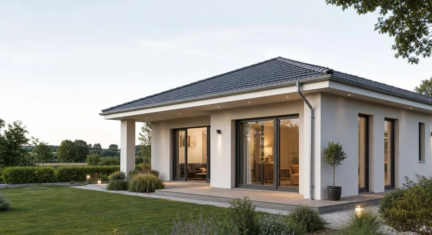 Hochwertiges Symbolbild eines modernen Fertighaus-Bungalows für das Anbieterprofil OKAL Haus: Profil des Fertighaus-Anbieters