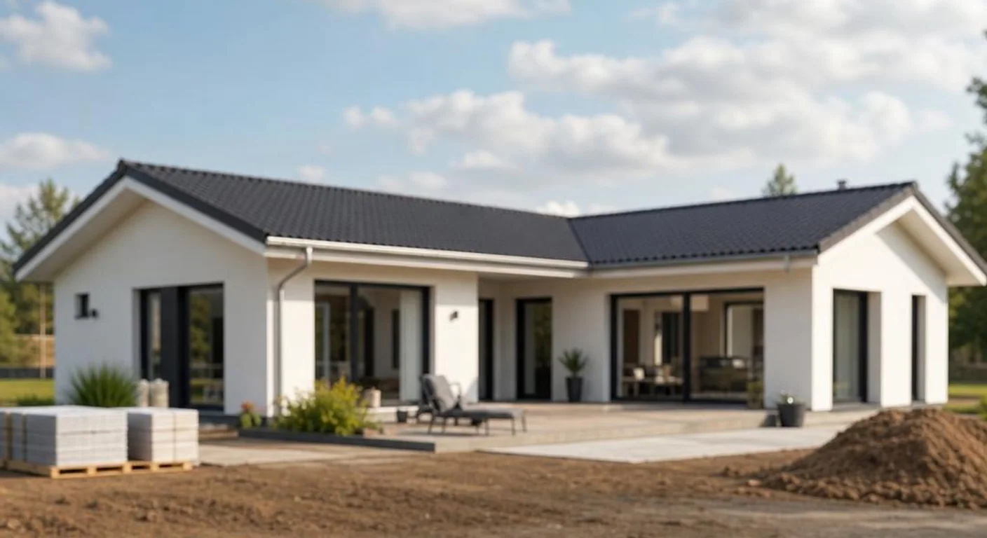 Hochwertiges Themenbild zum Ratgeber Bauzeit beim Fertighaus-Bungalow: Ein realistischer Zeitplan