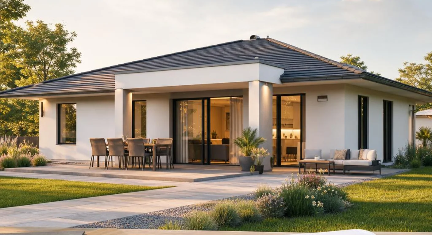 Hochwertiges Themenbild zum Ratgeber Bungalow-Grundriss mit 120 m²: Beispiele für Familien