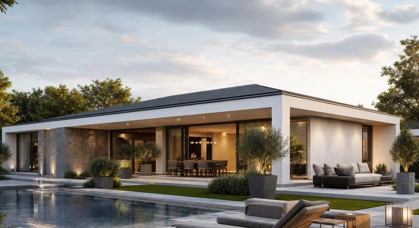 Hochwertiges Themenbild zum Ratgeber Luxus-Bungalow bauen: exklusive Ausstattung und Kosten im Überblick
