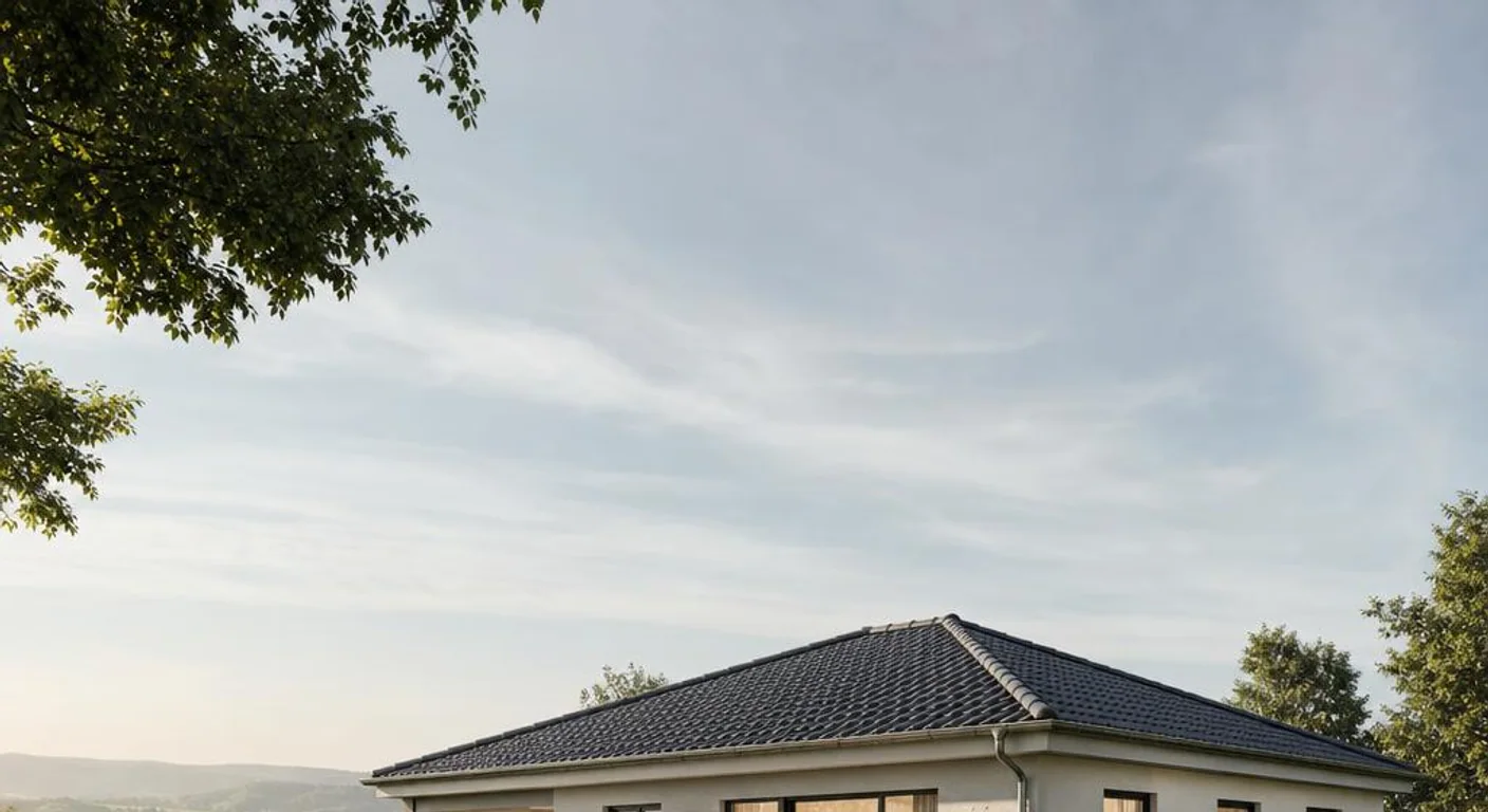 Individuelle Architekturvisualisierung des Hausmodells Kompakt-Bungalow 85: Fertighaus Bungalow als moderner Fertighaus-Bungalow