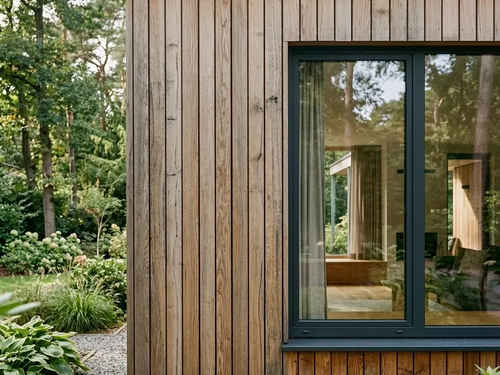 Detail der Holzfassade eines Holzbungalows
