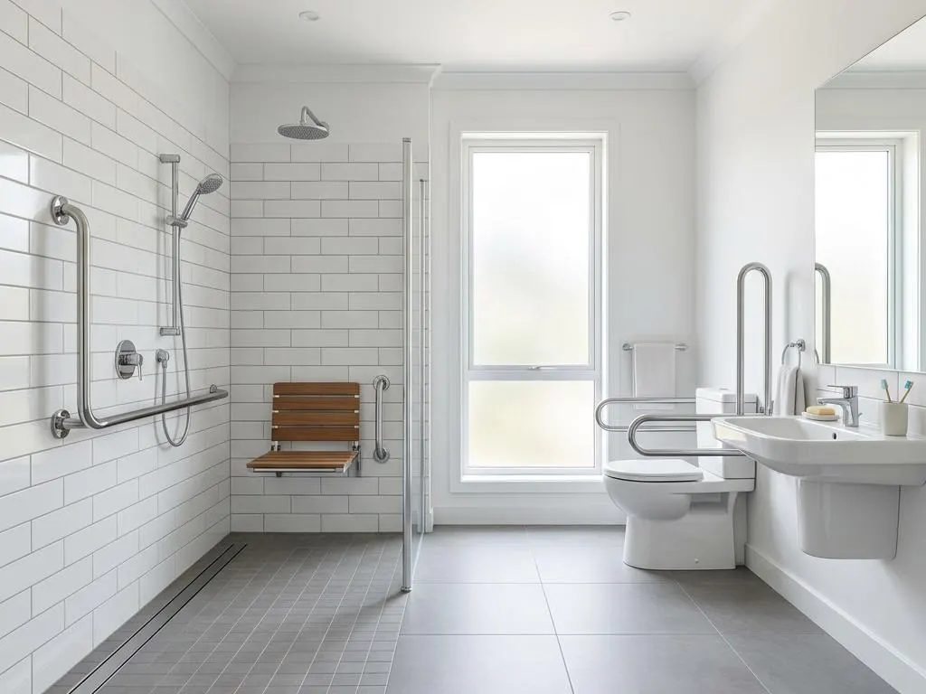 Barrierefreies Bad im Senioren-Bungalow mit bodengleicher Dusche